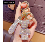 Cute Rhinestones Tassel Bear Keychain Couple Keychain Girl Decoration Small Pendant Car Key Ring Student Bag Pendant