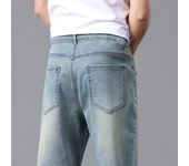 Pantalones vaqueros elásticos de algodón alto para hombres pierna recta suelta 2025 verano Slim Fit suave cómodo transpirable pantalones casuales para hombres