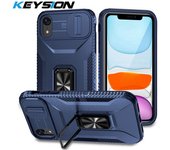 KEYSION Shockproof Case for iPhone XS Max XR Slide Camera Lens Protection Ring Stand Phone Back Cover for iPhone XS Max X XR