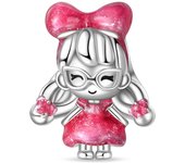 925 Sterling Silver Cute Pink Girl Double Braids Beads Fit Pandora Original Bracelet Charms Beads Women's Jewelry Gift