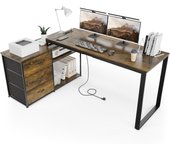 140x105cm Escritorio Esquinero Reversible,Mesa de Ordenador con 3 Cajón,Estante de Almacenamiento,Escritorio en L con 2 Puerto de Carga USB y 2 Enchufes para Oficina en Casa Blanco