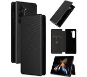 Carbon Fiber For Samsung Galaxy Z Fold 5 Case Flip Book Stand Card Protection Wallet Leather Cover
