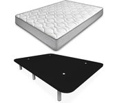 Cama Completa con Colchón Carla Reversible + Base Tapizada Extra Reforzada con 6 Patas Cilíndricas Metálicas Roscadas 135 x 190 Negro