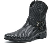 Nuevas botas de cuero con cremallera lateral para hombre, zapatos de cuero de caña alta en relieve