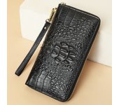 Women's long leather wallet with leather foreskin clip, leather wallet, zipper, and grab bag