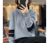 Autumn and winter women's hooded sweater collar sweater wool half zipper casual thick pullover sweater cashmere knitted jacket fashionable top