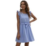 Women Mini Princess Dress Sleeveless Basic Dresses Crewneck Blue S
