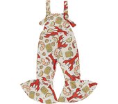 Pudcoco Toddler Girl Bell-Bottom Jumpsuit Shrimp Crayfish Print Knotted Shoulder Flare Pants Overalls Baby Clothes 6M-4T