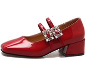 Spring New Women Shoes Red Ladies Elegant Shoes Square Heel Casual Dress Outdoor Ballerinas