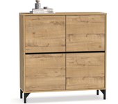 Recibidor Zapatero Mueble Auxiliar para Entrada con Patas, 4 Puertas, Blanco y Roble Cambrian, 20 Pares de Zapatos, Tallas Grandes, 101x96,5x33cm, Moderno, Industrial, Modelo Kioto