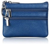 Fashion Women Genuine Leather Coin Purse Small Zipper Card Holder Pouch Change Wallet with Keychain