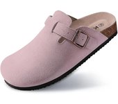 Bebealy Men's Genuine Suede Clogs Slippers Cork Footbed Clogs Shoes Casual Men Garden Clogs Slippers Cozy Nonslip Home Slippers