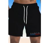 Men's Plus Size 3D Paris Print Casual Beach Shorts - Stylish Black Swim Trunks with Elastic Waistband & Drawstring, Polyester-Spandex Blend, Machine Washable, Perfect for Summer & Vacation, Beachwear Shorts | Elastic Waistband Shorts | Lightweight Shorts