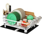 33,5f. x 43,5an. x 11al. Escurreplatos de 2 Niveles, Escurridor de Platos de Acero Inoxidable para Encimera de Cocina con Soporte para Utensilios, Portavasos, Grand de Escurridor de para Fregadero