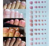 Set De 150 Uñas Postizas Cuadradas Blancas Y Rosas Con Tocón Corto Estilo Frances Para Verano Uñas Postizas Completas Para El Pie,Imagen para un sistema