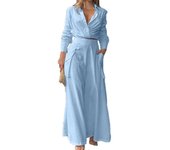 Women's 2-piece casual suit, long sleeved shirt, back collar and wide leg pants, elegant