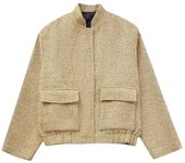 Chic Linen Bomber Jacket Round Neck Long Sleeve with Pocket