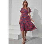 Vestidos de manga corta con estampado floral para mujer, vestido pequeño para verano