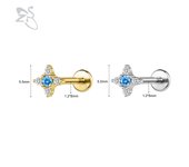 ZS 1 PC Gold Color 16G Stainless Steel Labret Lip Piercing Men Women CZ Crystal Ear Cartilage Tragus Helix Piercings Flat Backs