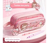 Three-Layers Cartoon Girls Pencil Bag Astronaut Cartoon Girls Large Capacity Pencil Pouch with Keychain Waterproof