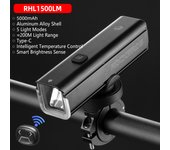 ROCKBROS 1500LM Bicycle Light Set 5000mAh LED Lamp Waterproof Flashlight Control Cycling Front Light Remote Type-C Headlight