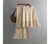BGTEEVER Stylish Warm Ladies 2 Pieces Knitted Set O-neck Flare Sleeve Pullovers Sweaters & High Waist Split Wide Leg Pants