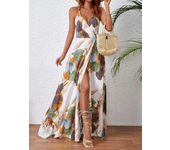 2025 tropical printed baless and thigh separated dress