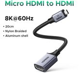 UGREEN Micro HDMI-Compatible to HDMI-Compatible Adapter 4K/60Hz 3D for GoPro Hero 7 Raspberry Pi 4 Sony Nikon Braided Cable 4K