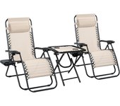 Pack 2 Tumbonas o Sillas de Exterior Plegables y reclinables con mesita para jardín, Playa, Piscina, terraza. Gravedad Zero 2 Unidades, Acero Ligero, Portavasos y Reposacabezas. Beige