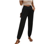 Pantalones holgados de mujer, pantalones de casa, bolsillos sueltos casuales, pantalones corsé de cintura alta