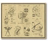 Old Patent Print Vintage Poster , Movie Reel Film Strip Camera Blueprint Art Canvas Painting Pictures Cinema Decor