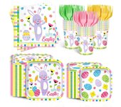 120pcs Easter Party Plates Napkins Easter Party Supplies Paper Cups Egg Bunny Chick Disposable Tableware Set for Holiday Decorations Serve 24 Guests