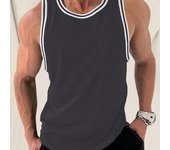 Camiseta sin mangas de punto con patrón de rayas de color sólido para hombre, con cuello y puños estampados con patrón de rayas