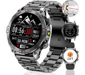 Outdoor Compass Military Smart Watch 1.43-inch HD Screen Bluetooth Call IP68 Waterproof LED Flashlight 107+Sports Mode 2025 New