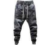 Pantalones vaqueros con cintura elástica para hombre, pantalones Cargo de mezclilla con cordón elástico y bolsillos, informales, primavera y otoño, para todos los días
