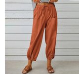 Loose linen and cotton pants buttons for women, wide leg trousers with nine stitches, high waist, novelty