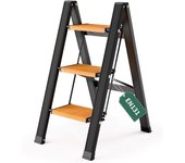 plegable, 2 peldaños, plegable, de aluminio, portátil, antideslizante, hasta 150 kg, diseño de vetas de madera para cocina, baño, camping