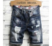 Men's Knitted Shorts with Holes, Straight Jeans Retro, Knee Length, Size 40, Summer, High Quality