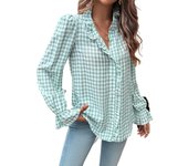 Female Tops Button Up Check Ruffle Plaid Loose Women's Shirt and Blouse Frill Cute Elegant Youthful Novelty 2024