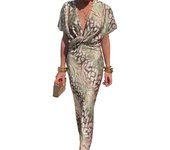 Vestido de verano de manga corta para mujer, vestidos informales estampados con cuello en V para mujer