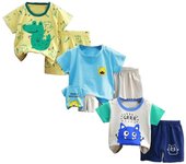 Set di 3 Magliette a Maniche Corte per Bambini Neonato Ragazzi Ragazzino, a Mezza Manica,Confezione da 6 (6 MESI-5 Anni)