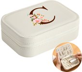 Initial Floral Letter Jewelry Box Jewelry Storage Box Portable Zipper Jewelry Box Pu Leather Ring Earrings Necklace Storage Box