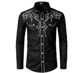 Fashion American Long Sleeve Shirt Solid Color Embroidered Western Denim