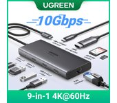 UGREEN Revodok Pro 109 Hub USB C 3.2 Gen 2 10Gbps HDMI 4K60Hz Ethernet RJ45 Adapter Type C Charging PD 100W Reader SD Card Compatible with MacBook Air, iPad, iPhone 16 Plus MAX