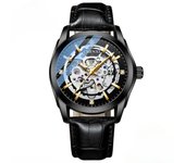 Reloj mecánico completamente automático correa de cuero para hombre reloj mecánico hueco reloj impermeable luminoso