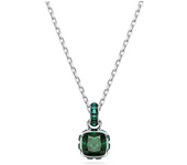 Swarosk Silver Square Crystal Pendant Necklace 925 May Birthstone Dark Green CZ Charm Necklace Jewelry Birthday Gift For Women