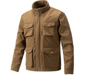 Chaqueta de otoño e invierno para hombre, multibolsillo ajustado con cuello alto de algodón fino