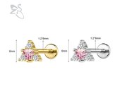 ZS 1 PC Gold Color 16G Stainless Steel Labret Lip Piercing Men Women CZ Crystal Ear Cartilage Tragus Helix Piercings Flat Backs