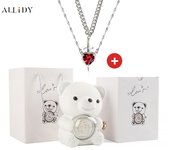 Luxury Hot Red Zircon Heart & Dagger Pendant Double Couple Necklace Set with Real Preserved Rose & Teddy Bear – Romantic Jewelry Gift for Mother’s Day, Valentine’s Day, Birthday & Anniversary