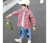 Children's plush bottom Western checkered warm wool sweater, jacket, children's shirt, autumn and winter